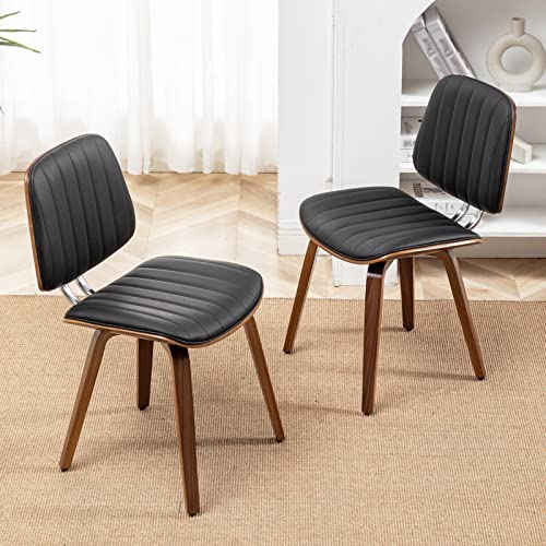 LUNLING Mid Century Modern Dining Chairs Set of 2, Faux Leather Kitchen & Dining Room Chairs,Side Chairs with Walnut Bentwood Legs and Upholstered Seat