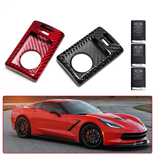 G Brand Genuine Carbon Fiber for Chevrolet Chevy Corvette C7 Stingray, for Chevrolet Captiva (2017) Key Fob Case Cover (Red, Black) Keyless Entry Shell Trim (Red)