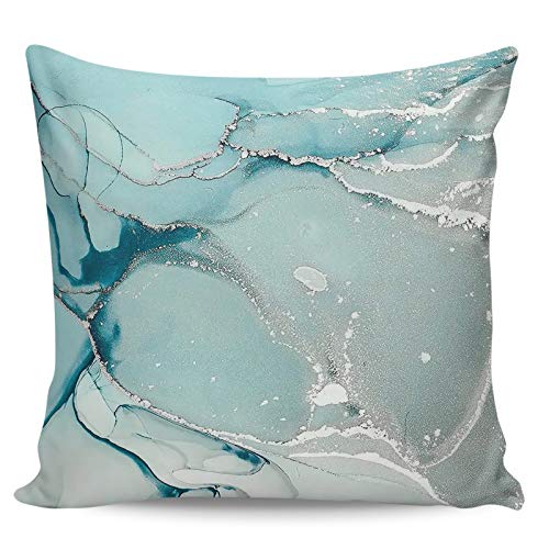 Roses Garden Decorative Throw Pillow Cover Blue Aqua Turquoise Teal Marble Textured Pillow Case Square Cushion Cover Super Soft Brushed Fabric Pillowcase for Home Couch Sofa Bed, 16″ x 16″