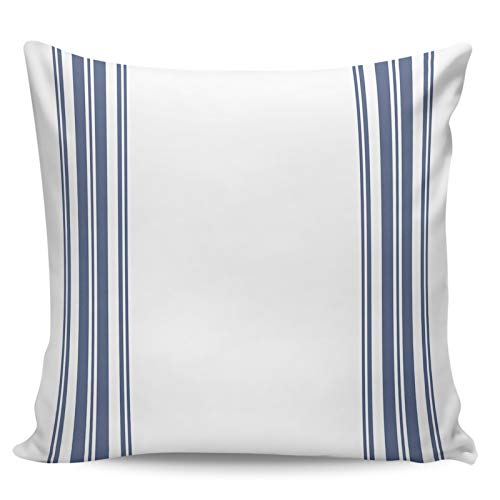 Roses Garden Decorative Throw Pillow Cover Blue and White Stripe Pillow Case Square Cushion Cover Super Soft Brushed Fabric Pillowcase for Home Couch Sofa Bed, 16″ x 16″