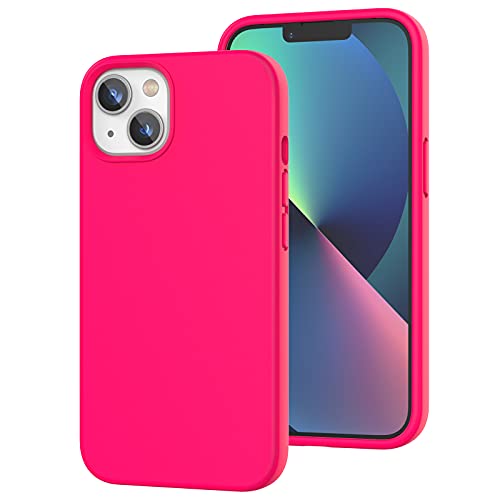 K TOMOTO Compatible with iPhone 13 Case, [Drop Protection] [Anti-Scratch] Shockproof Liquid Silicone Anti-Fingerprint Cover with Microfiber Lining Phone Case for iPhone 13 6.1″ (2021), Hot Pink