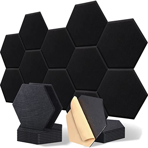 18 Pieces Acoustic Panels Hexagon Sound Proof Padding 11.8 x 10.2 x 0.4 Inches Foam Soundproof Wall Panels Self-Adhesive Sound Dampening Panels Acoustic Absorption for Studio Home Office, Black