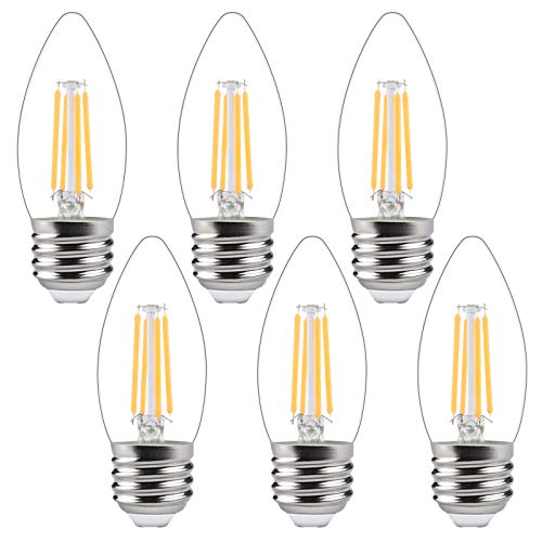 Ganiude E26 Dusk to Dawn Light Bulbs Outdoor, C35 4W/40W 450LM Warm White Photocell Sensor Filament Candelabra Bulbs, Non-dimmable, 2700K Auto ON/Off Edison Outdoor Bulbs for Garage, Porch, 6-Pack