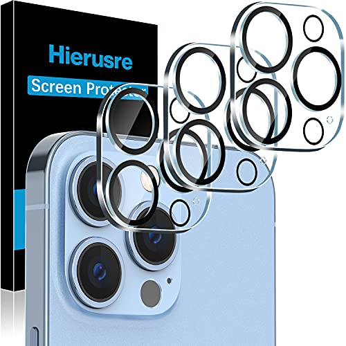 [3-Pack] Hierusre Tempered Glass Camera Lens Protector for iPhone 13 Pro 6.1″ and iPhone 13 Pro Max 6.7″, Ultra Thin Transparent Camera Lens Cover, Black Ring HD Clear Scratch-Resistant
