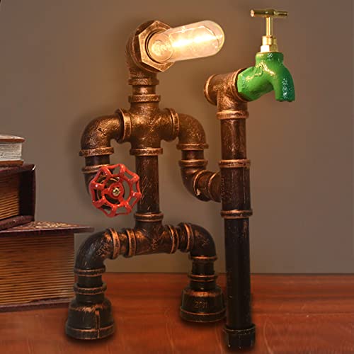 ZGLCQSGY Retro Industrial Steampunk Desk Lamp – Antique Iron Robot Metal Pipe Desk Table Lamp for Room Decor