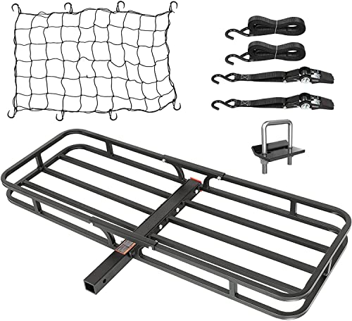 WEIZE Hitch Cargo Carrier, 53 x 19 x 4-1/8 Inch, 500 lbs Capacity, Compact Hitch Mount Cargo Carrier with Net, Strap and Hitch Tightener, 2 Inch Shank