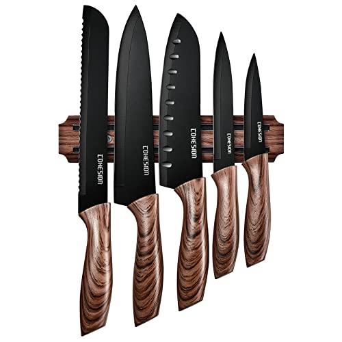 Cohesion 5 PCS Kitchen Knife Set with Magnetic Knife Holder for Wall, Ultra Sharp Chef Boxed Knife Set With Sheathes for Multipurpose Cooking with Ergonomic Handle