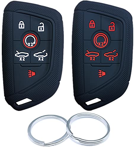 RUNZUIE 2Pcs 6 Buttons Silicone Remote Keyless Entry Key Fob Cover Compatible with 2022 2021 2020 Chevy Chevrolet Corvette C8 Key Fob Cover YG0G20TB1 Black/Black with Red