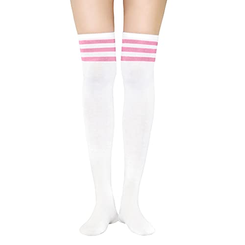 Thigh High Socks for Women Thin Knee High Socks Striped Thigh High Socks Over the Knee Socks Long Thigh Highs Tights Casual Thigh High Stockings Socks 1 Pair White Pink One Size | The Storepaperoomates Retail Market - Fast Affordable Shopping