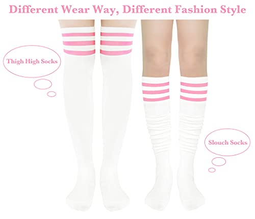 Thigh High Socks for Women Thin Knee High Socks Striped Thigh High Socks Over the Knee Socks Long Thigh Highs Tights Casual Thigh High Stockings Socks 1 Pair White Pink One Size | The Storepaperoomates Retail Market - Fast Affordable Shopping