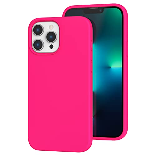 K TOMOTO Compatible with iPhone 13 Pro Case, [Drop Protection] [Anti-Fingerprint] Shockproof Liquid Silicone Cover with Microfiber Lining Phone Case for iPhone 13 Pro 6.1″ (2021), Hot Pink