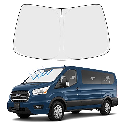 Front Windshield Sun Shade Foldable Sunshade Protector Custom Fit 2023 2022 2021 2020 2019 2018 2017 2016 2015 Ford Transit Accessories 2022 Upgrade