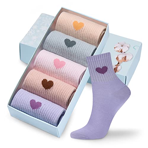 Corlap Women’s Crew Socks Ankle High Cotton Fun Cute Athletic Running Socks Gifts For Women (5-Pairs With gifts Box)