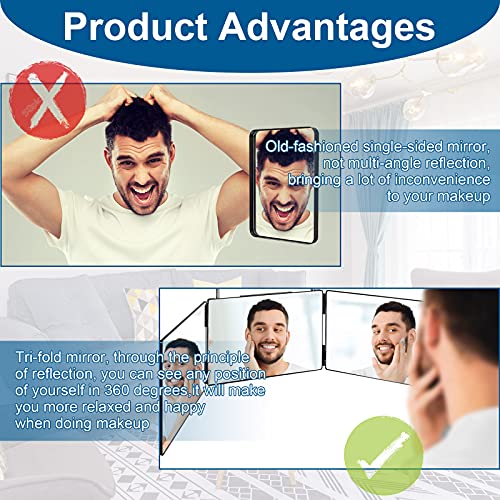 LMZNXCZ 3 Way Mirror for Self Hair Cutting,360 Haircuts Mirror Men for Barber Use Tools ,to See Back of Head ,Tri Fold Mirror with Portable Height Adjustable Telescoping Hooks | The Storepaperoomates Retail Market - Fast Affordable Shopping