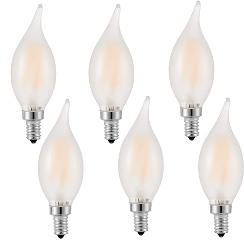 AMDTU E12 Candelabra Bulb 60watt, Frosted LED Chandelier Light Bulbs, 2700k Warm White,B11 Flame Bent Tip Shape,Dimmable,for Ceiling Fan,Dining Room，Kitchen Fixture,6 Pack Candelabra Led Light Bulbs