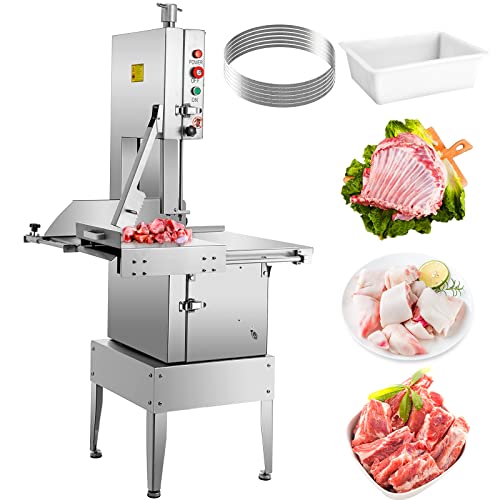 VEVOR 110V Bone Saw Machine, 1500W Electric Frozen Meat Cutter w/ 30″x27″ Workbench, Meat Bandsaw w/ 0-250 mm Cutting Thickness & Φ300 mm Saw Wheel, 19 m/s High Speed for Cutting Pig’s Hoof Beef