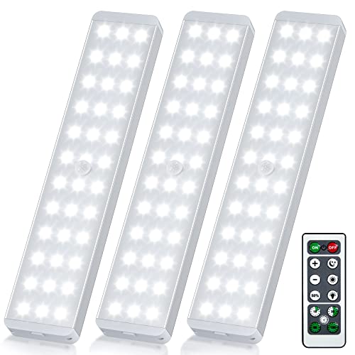DAKOMM Under Cabinet Lights 36 LEDs, Closet Lights Motion Sensored Dimmable & Timing, Wireless Rechargeable Lights for Kitchen Stair Wardrobe Hallway Drawer (3 Packs) White