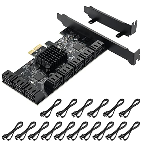PCIE 1X SATA Card 16 Ports,with 16 SATA Cables and Low Profile Bracket,PCIE to SATA 3.0 6 Gbps Controller,PCIE to SATA Expansion Card,SATA Controller,SATA PCIE Card,ASM1064+3JMB575 Chips