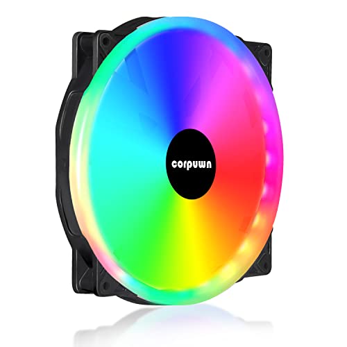 corpuwn 200mm RGB Fan 3-Pin ARGB Fan Quiet PC Case Fan PWM High Airflow Adjustable Rainbow LED RGB Fan with Absorbing Pads