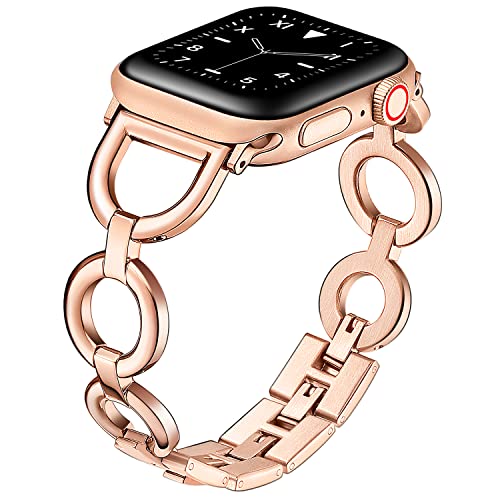 DMMG Stainless Steel Band Compatible with Apple Watch Band 38/40/41/42/44/45mm Women Girls, Dressy Bracelet Replacement Wristband Strap for iWatch bands Series 7 6 5 4 3 2 1 SE (Rose Gold, 38/40mm)