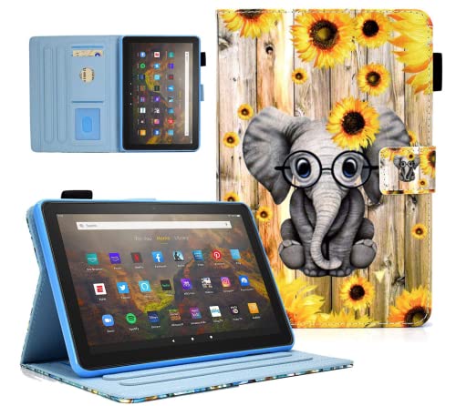 KEROM Fire HD 8 Tablet Case 2020 Relaese (10th Generation Only), PU Leather Stand Cover with Auto Wake/Sleep, Not Fit the All-new Fire HD 8 Tablet (Latest Model 2022 Relaese 12th Generation), Elephant