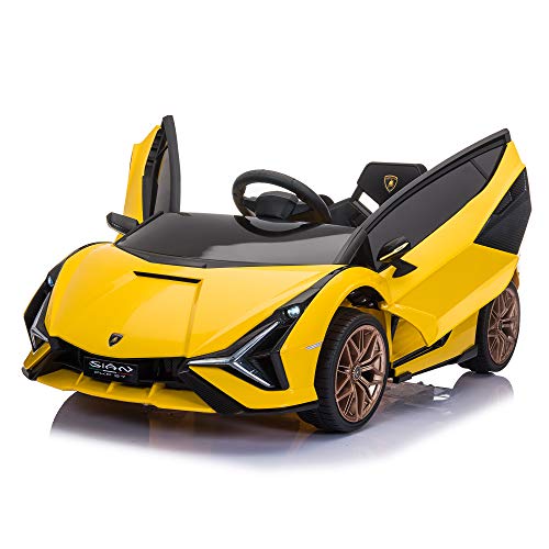 12V Licensed Lamborghini SIAN Kid Ride On Car with Soft Start and Wheel Suspension, Kid Ride On Electric Vehicle Toy with LED Lights, Remote, Gift for Kid – Yellow