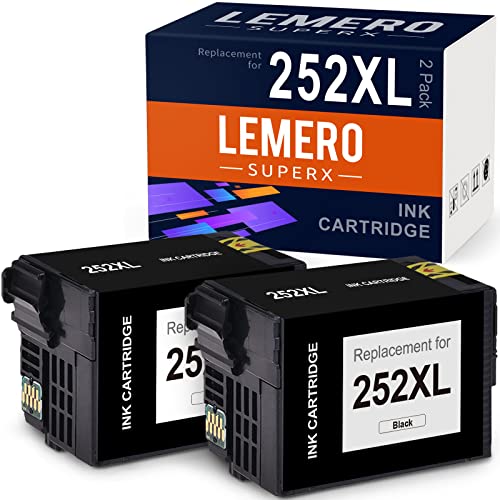 LemeroSuperx Remanufactured Ink Cartridge Replacement for Epson 252XL 252 T252XL T252XL120 Work for Workforce WF-7720 WF-7710 WF-7210 WF-3640 WF-3620 WF-7620 WF-7610 WF-7110 (Black, 2 Pack)