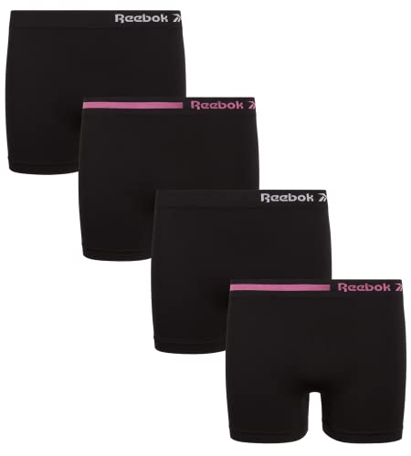 Reebok Girls’ Underwear – Seamless Cartwheel Shorties (4 Pack), Size 8-10, Black/Black