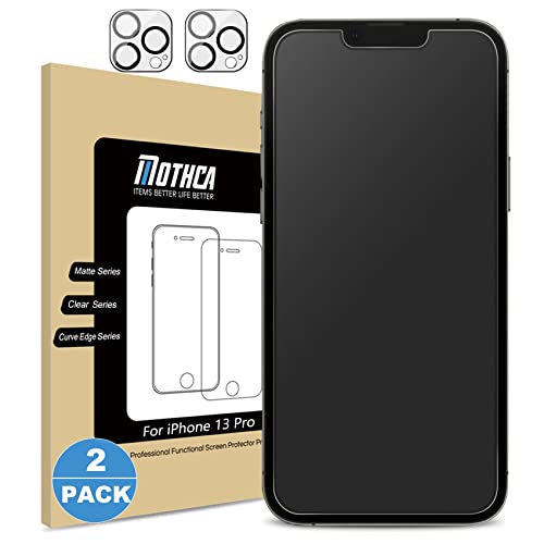 Mothca [2+2 Pack] Matte Glass Screen Protector for iPhone 13 Pro + Camera Lens Tempered Glass Protector Anti-Glare & Anti-Fingerprint Tempered Glass Clear Film Case Friendly Bubble Free – Smooth as Silk
