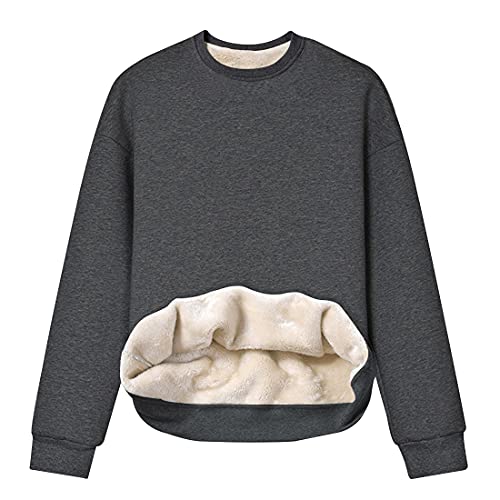 Gihuo Women’s Fleece Sherpa Lined Crewneck Pullover Sweatshirt (DarkGrey, X-Large)
