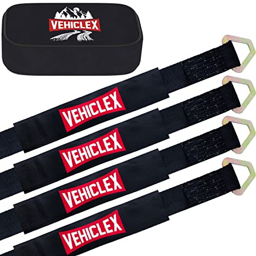 Vehiclex Reinforced Axle Tie Down Straps 2 x 38 Inch, 4 PCS Kit – Carbon Steel D Rings, Heavy-Duty Straps with Extra Protection Sleeve