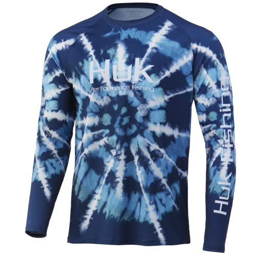 HUK Men’s Standard Pattern Pursuit Long Sleeve Performance Fishing Shirt, Spiral Dye-Deep Ocean Blue, 3X-Large