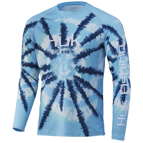 HUK Men’s Standard Pattern Pursuit Long Sleeve Performance Fishing Shirt, Spiral Dye-Baltic Sea, Large