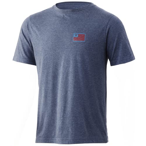 HUK mens Short Sleeve Performance Tee | Performance Fishing T-shirt T Shirt, Huk and Bars – Sargasso Sea Heather, Medium US