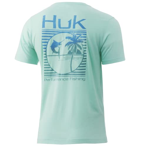 HUK mens Short Sleeve Performance Tee | Performance Fishing T-shirt T Shirt, Marlin Palm Horizon – Beach Glass Heather, XX-Large US