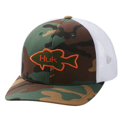 HUK mens Mesh Trucker Snapback | Anti-Glare Fishing Hat, Bass – Moss, One Size US