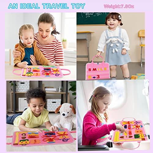 Cloudarrow Busy Board Montessori Toy for 3 4 5 6 Year Old Toddlers – Educational Activity Developing Sensory Board for Basic Dress Fine Motor Skills – Pink Travel Toys for Plane Car, Gift for Girls… | The Storepaperoomates Retail Market - Fast Affordable Shopping