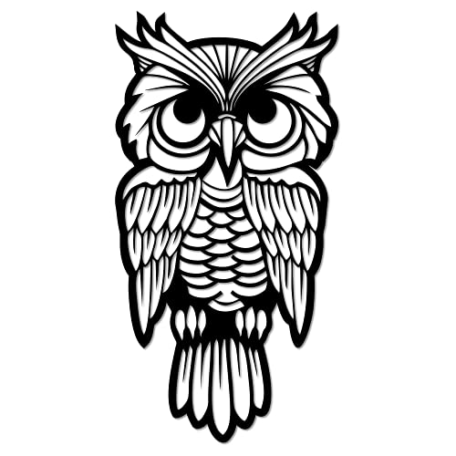 POEM Studio Wise Owl Metal Wall Art Decorative Accent Home Decor Sign – Hanging Owl Laser Cut Silhouette Metal Wall Sign – Give a Hoot Indoor Outdoor Sign Made in USA – 14 Inch – Black