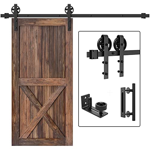 WINSOON 9FT Single Door Sliding Barn Door Hardware Kit with 1pc Barn Door Handle Set with 1pc Adjustable Floor Guide