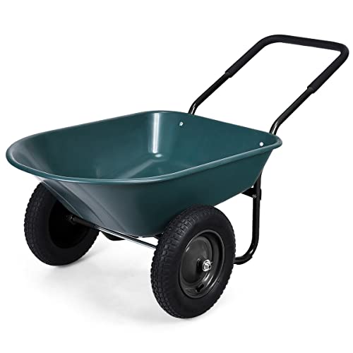 Mayjooy 2 Wheel Garden Wheelbarrow, 330 lbs Capacity Wheelbarrow w/13” Durable Tires, Heavy Duty Utility Wagon for Easy Loading & Dumping, Garden Cart for Gardening Farm Lawn Yard Ranch (Green)