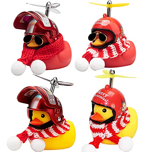 Rubber Duck Car Ornaments Yellow Duck Car Dashboard Decorations with Propeller Helmet for Christmas Decor and Home Decorations for Adults (S-Yellow&Red)