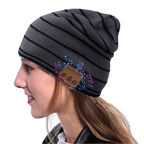 Bluetooth Beanie Hat Winter Warm Soft Knit Hat Cap with Wireless Headphone Headset Stereo Speaker Mic Hands-Free Android Cell Phones for Women Men