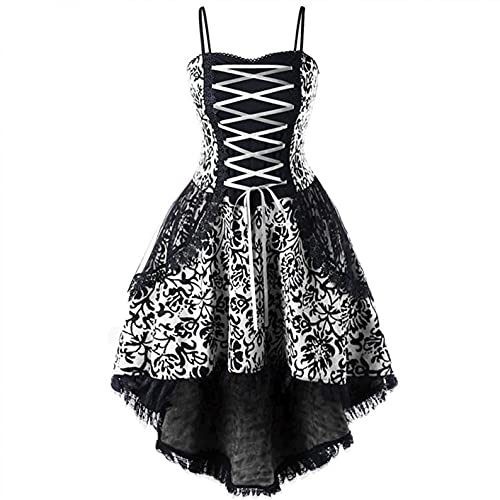 Clearance Dresses for Women Sleeveless Swing Vintage 1950s Cocktail Dress Lace Up Gothic Steampunk Dresses Halloween(White,3X-Large)