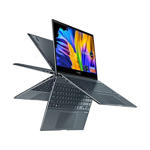 ASUS ZenBook Flip 13 OLED Ultra Slim Convertible Laptop, 13.3” OLED Touch, Intel Evo Platform Core i7-1165G7, 16GB RAM, 512GB SSD, Windows 10 Pro, AI Noise-Cancellation, Pine Grey, UX363EA-XB71T