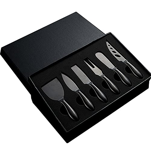Black Cheese Knives Set 6 Piece Slicer Cutter Fork Spreader Tool Collection Stainless Steel