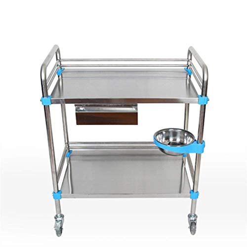 JF-XUAN Cart Trolley- Stainless Steel Instrument Cart/Board Cart/Silent Trolley/Trolley Four Wheel Small Trailer/Hospital Beauty Salon Double. (Size: 70 43 85CM)