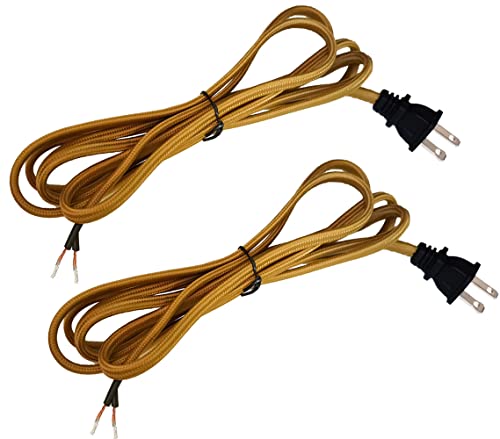 Hyamass 2Pcs Brown Rayon Cloth Covered Electric Lamp Cord with End Plug, Stripped Ends Ready for Wiring -8 Foot, SPT-2 UL Listed