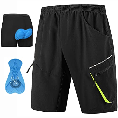 Nomolen Men’s Mountain Bike Shorts 3D Padded Underwear Lightweight Quick Dry Bicycle Cycling MTB Shorts Loose-Fit XL Black