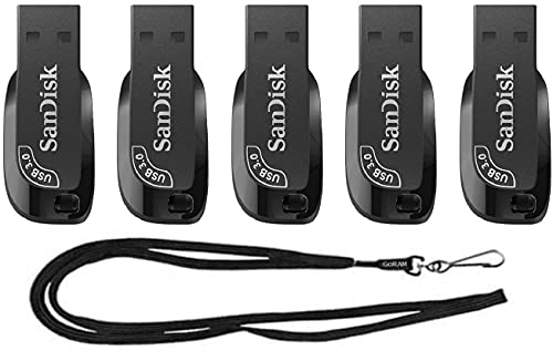 SanDisk 32GB (5 Pack) Ultra Shift USB 3.0 High Speed 100MB/s Flash Drive SDCZ410-032G Bundle with (1) GoRAM Black Lanyard (32GB, 5 Pack)