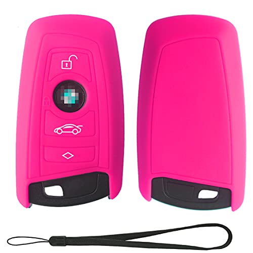 Velsman Car Smart Key FOB Silicone Case Cover Holder Compatible with BMW Trapezoid Style Key with Wrist Strap – 3 Buttons – Please DOUBLE CHECK Your Key CONFIGURATION and SHAPE (Hot Pink)